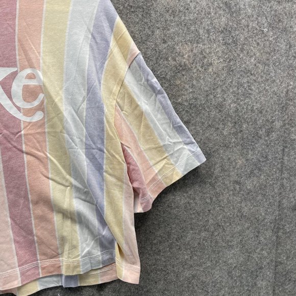 Nike Shirt Women Medium Ladies Pink Blue Striped Athletic Tee Vintage Cropped - Picture 4 of 10